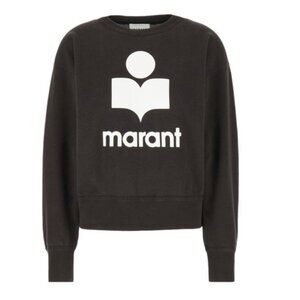 ISABEL MARANT ÉTOILE Mobyli flocked-logo sweatshirt Black with White Logo SZ 36